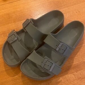 Green Slide Sandals with Buckles Size 11